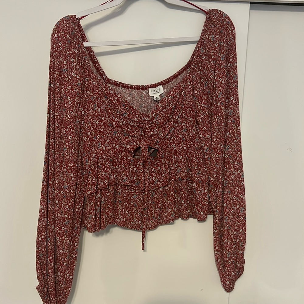 Red floral top with cute details